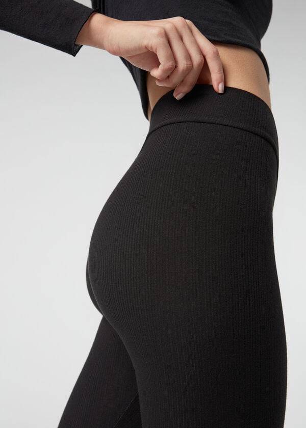 Calzedonia Räfflad with Cashmere Leggings Dam Svarta | SE1516AP