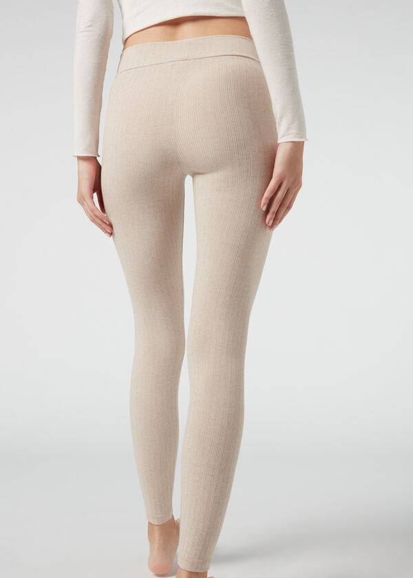 Calzedonia Räfflad with Cashmere Leggings Dam Beige | SE1517SO