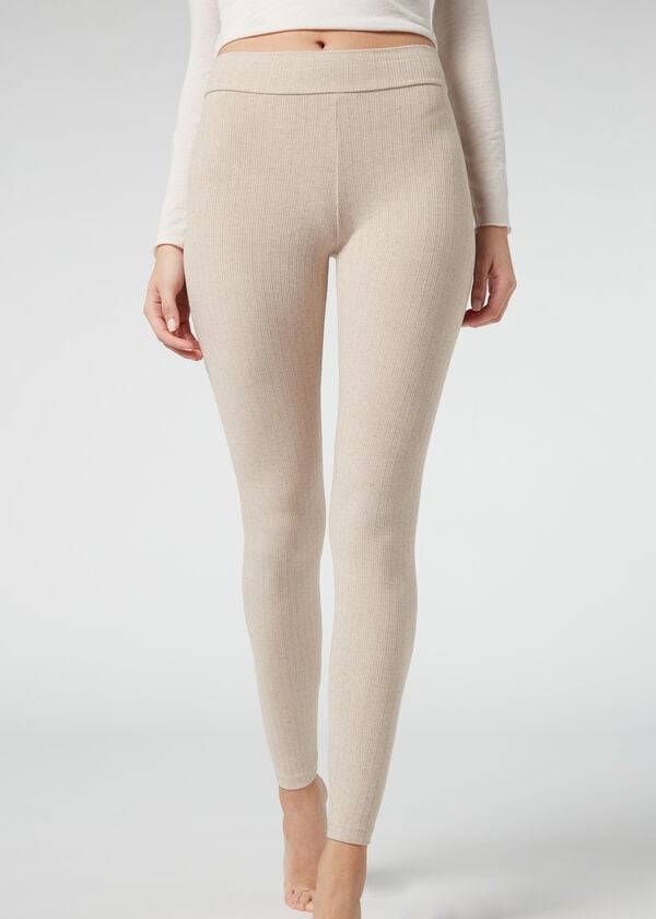 Calzedonia Räfflad with Cashmere Leggings Dam Beige | SE1517SO