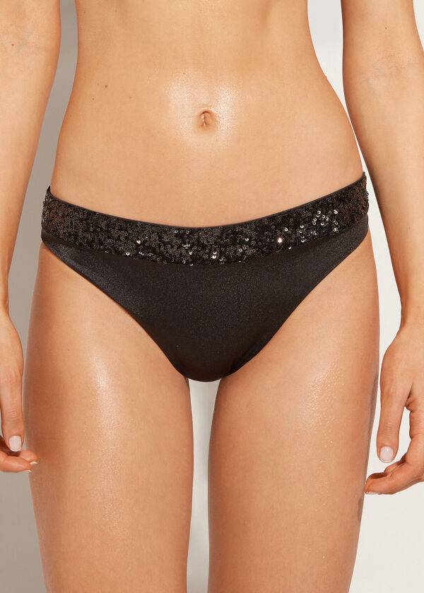 Calzedonia Sequined Cannes rosa Bikiniunderdel Dam Svarta | SE2652TV