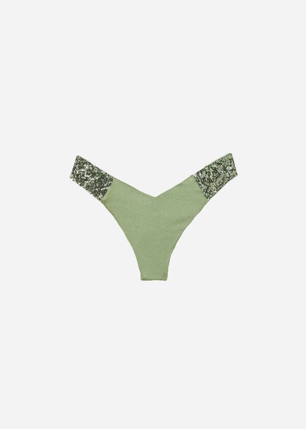 Calzedonia Sequined High-Cut Brazilian Cannes Bikiniunderdel Dam Gröna | SE2647PQ