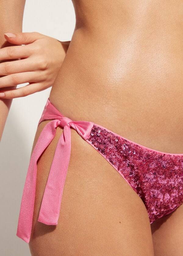 Calzedonia Sequined Side-Tie Cannes Bikiniunderdel Dam Rosa | SE2641HK