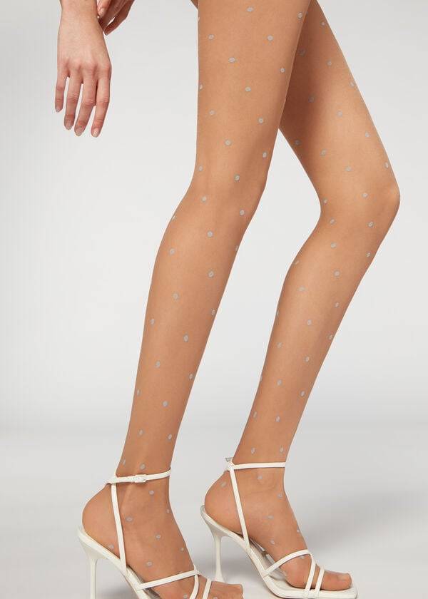 Calzedonia Sheer 30 Denier All-Over Polka-Dot Patterned Strumpbyxor Dam Beige | SE3062EX