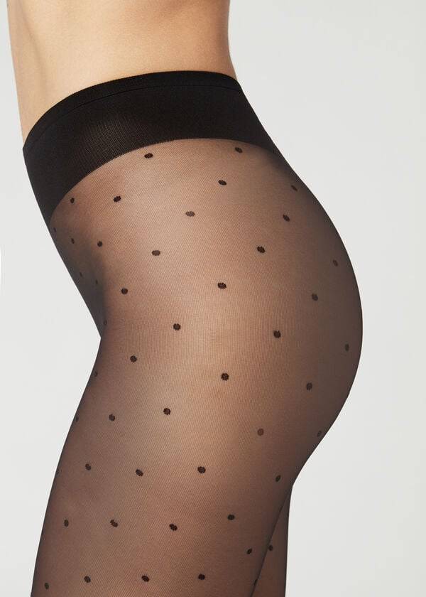 Calzedonia Sheer polka dot Strumpbyxor Dam Svarta | SE2955SO