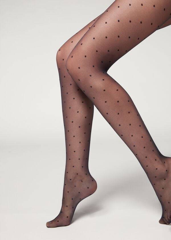 Calzedonia Sheer polka dot Strumpbyxor Dam Blå | SE2957PQ