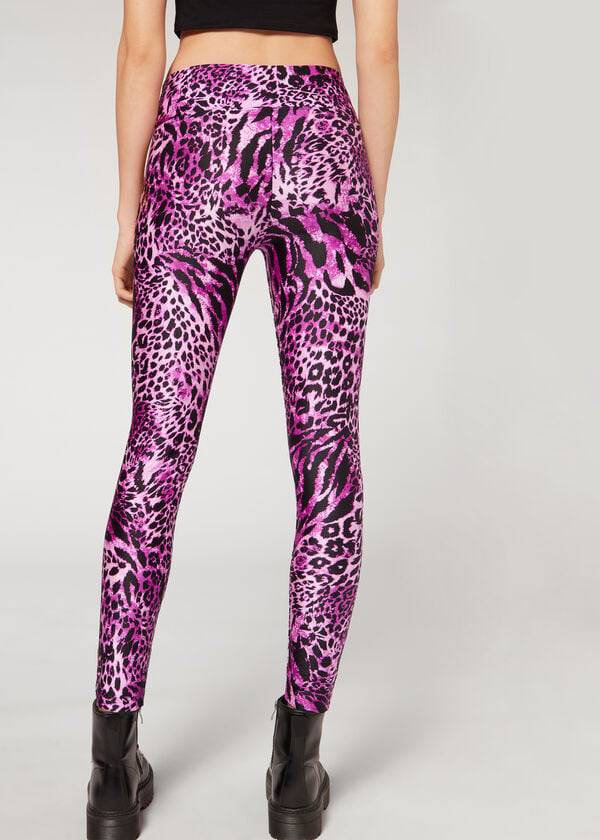 Calzedonia Shiny Animal-Print Gympa Leggings Dam Rosa | SE1509RW