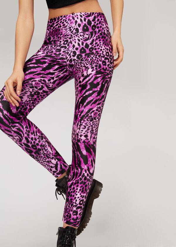 Calzedonia Shiny Animal-Print Gympa Leggings Dam Rosa | SE1509RW