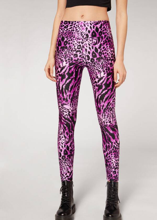 Calzedonia Shiny Animal-Print Gympa Leggings Dam Rosa | SE1509RW