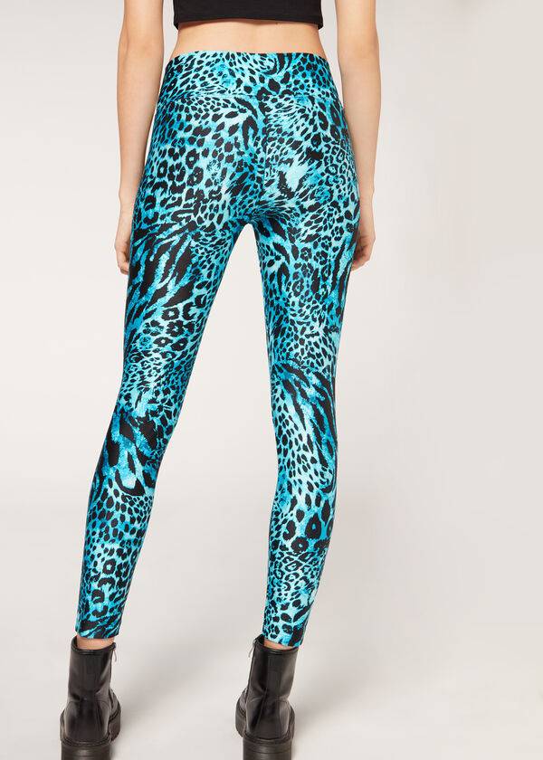 Calzedonia Shiny Animal-Print Gympa Leggings Dam Turkos | SE1510TV