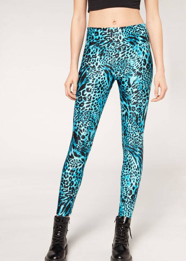 Calzedonia Shiny Animal-Print Gympa Leggings Dam Turkos | SE1510TV