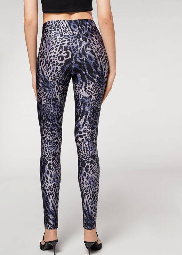 Calzedonia Shiny Animal-Print Gympa Leggings Dam Blå Grå | SE1511YU