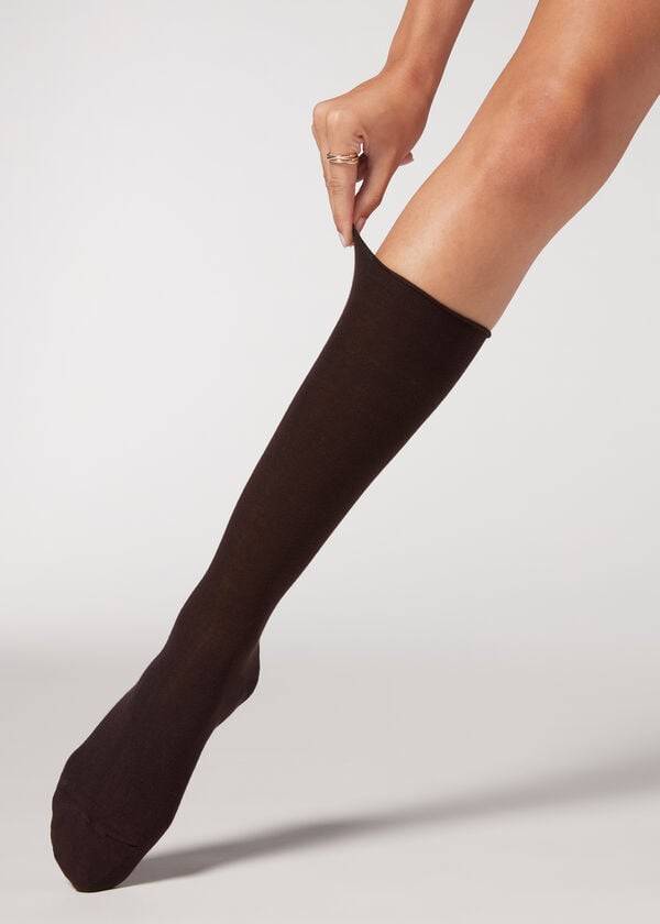 Calzedonia Smooth Bomull Mid-Calf Long Strumpor Dam Kaffe | SE1931PQ