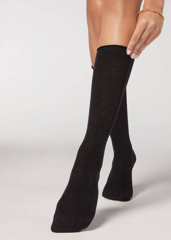 Calzedonia Smooth Bomull Mid-Calf Long Strumpor Dam Grå | SE1933SO