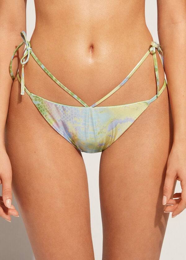 Calzedonia Snake-Pattern Brazilian String Las Palmas Bikiniunderdel Dam Gröna | SE2617XF