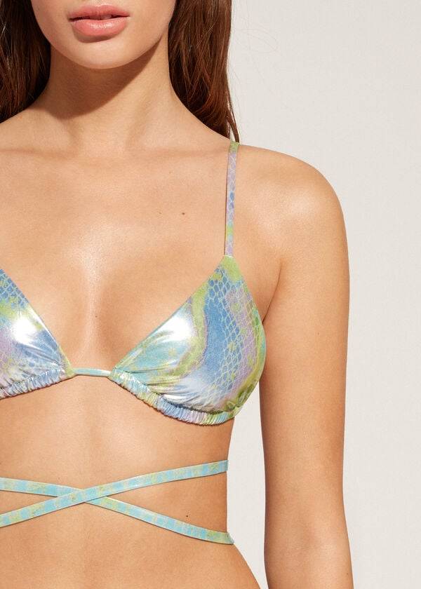 Calzedonia Snake-Pattern Triangle String Las Palmas Bikinitoppar Dam Gröna | SE2232NB