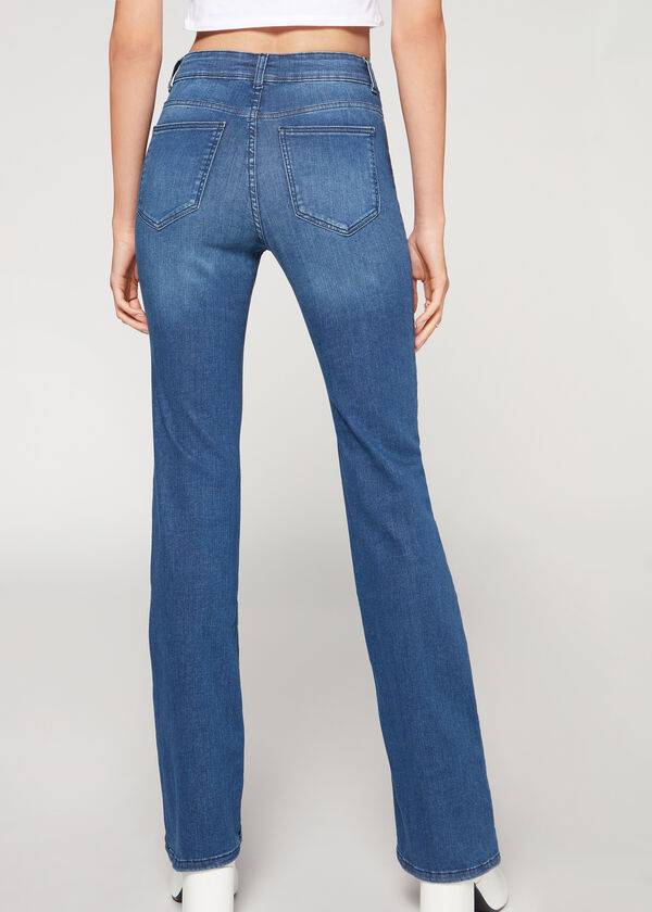 Calzedonia Super Flex Denim High Midja Bootcut Jeans Dam Blå | SE1577ZG