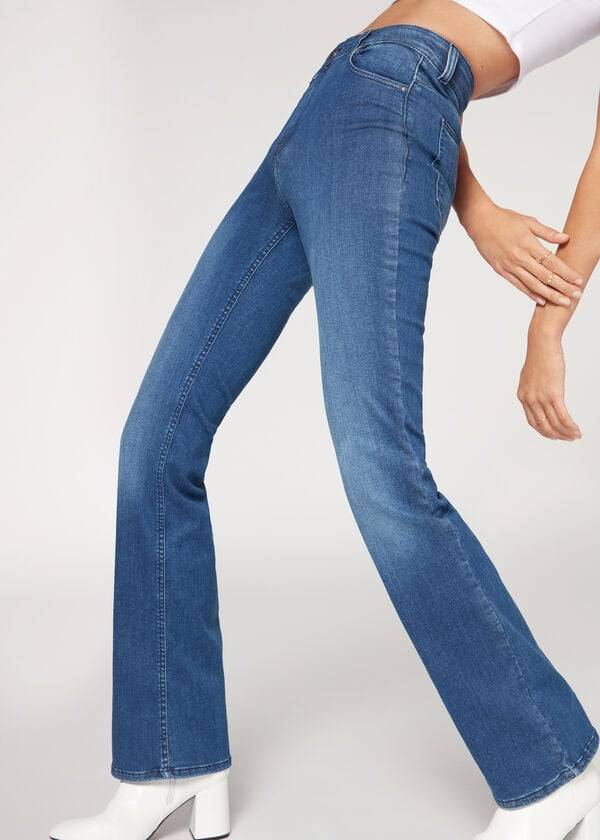 Calzedonia Super Flex Denim High Midja Bootcut Jeans Dam Blå | SE1577ZG