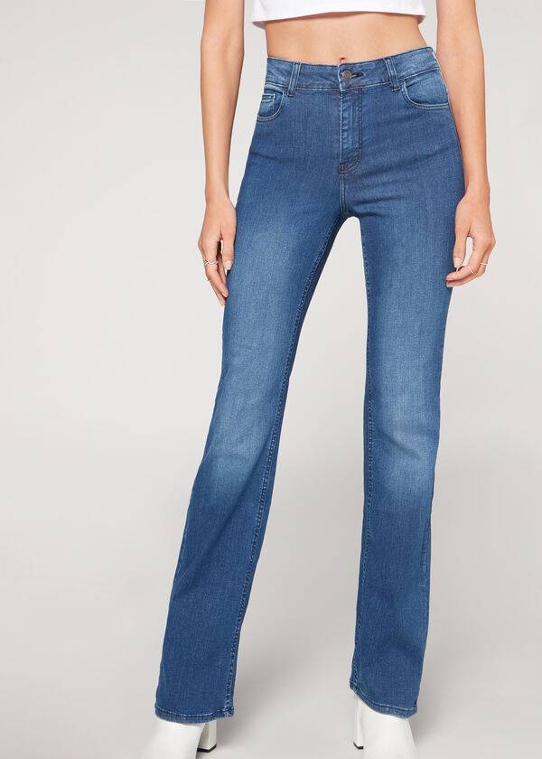 Calzedonia Super Flex Denim High Midja Bootcut Jeans Dam Blå | SE1577ZG