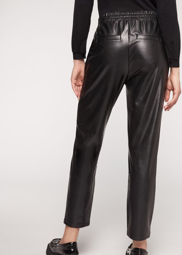 Calzedonia Thermal Coated Effect with Chain Trim Leggings Dam Svarta | SE1493FM