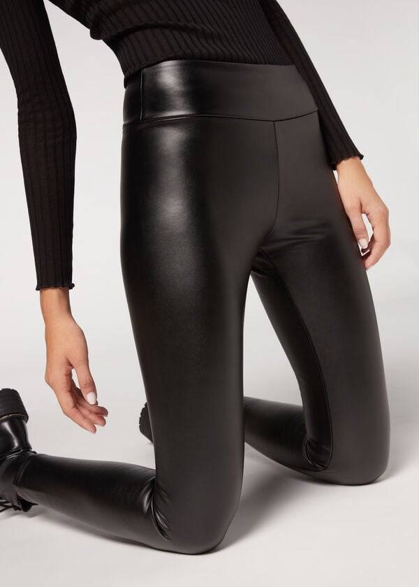 Calzedonia Thermal Läder Effect Leggings Dam Svarta | SE1491SO