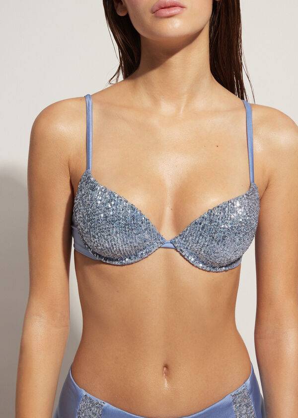 Calzedonia Vadderad Push-Up Cannes Bikinitoppar Dam Blå | SE2352MA