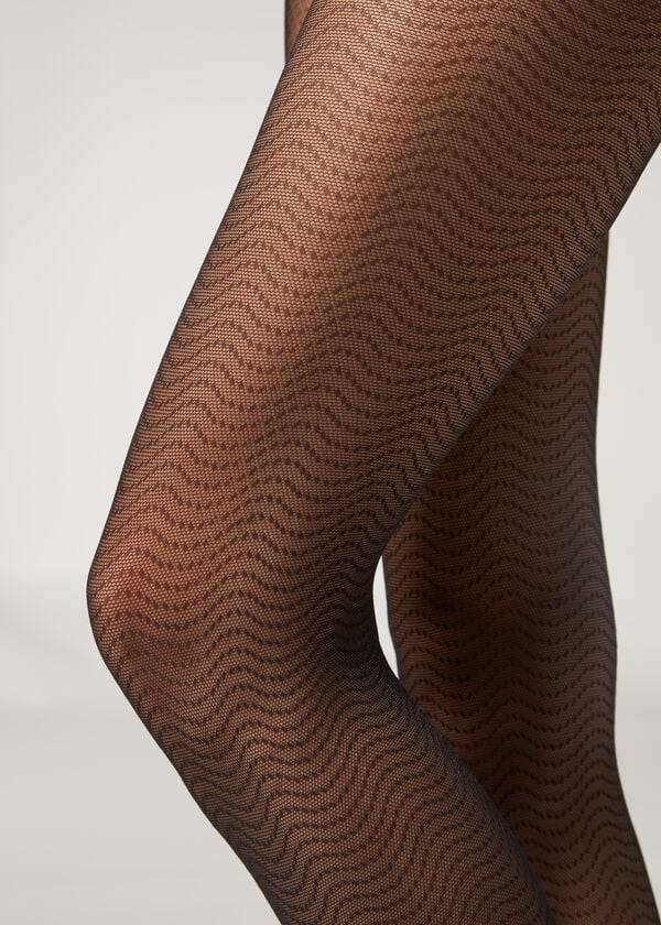 Calzedonia Wave-Motif Micronet Patterned Strumpbyxor Dam Svarta | SE3058UT