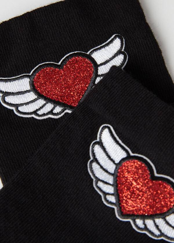 Calzedonia Winged Heart Appliqué Korta Strumpor Dam Svarta | SE1634NB